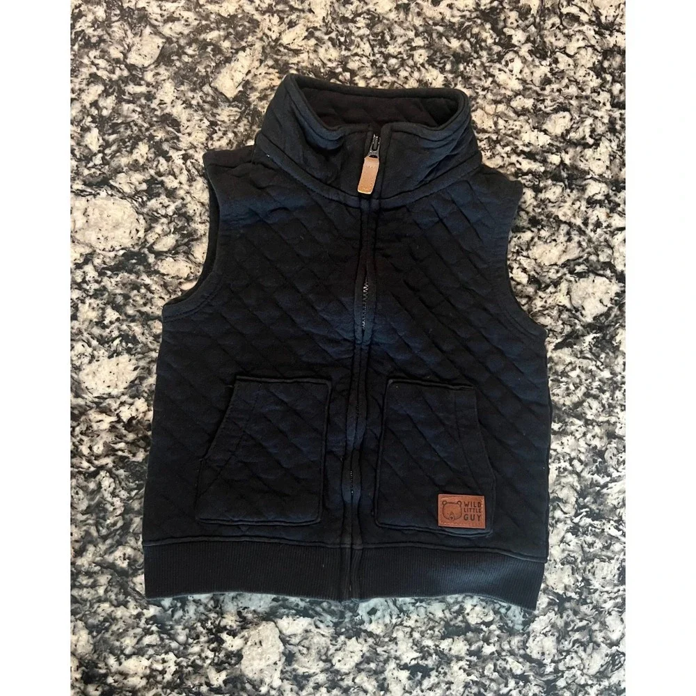 Carters Wild Little Guy Black Quilted Zip Up Vest 24M Boys Toddler (0857)